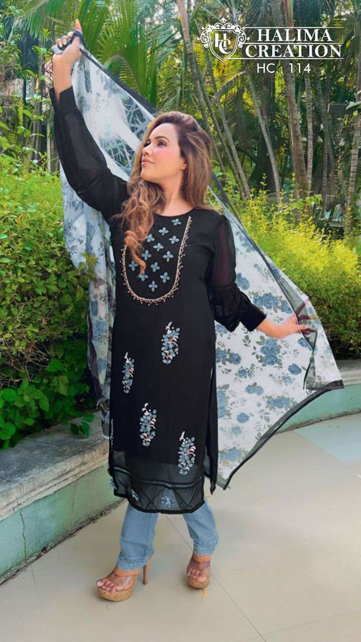 halima creation hc 114 georgette designer full stitch fancy pakistani suit