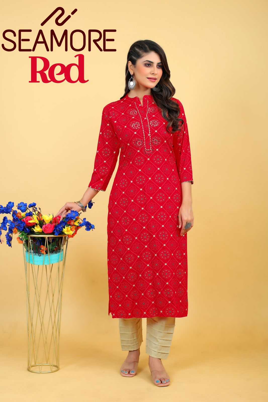 seamore red 3055-3058 festive wear stitched special red kurti
