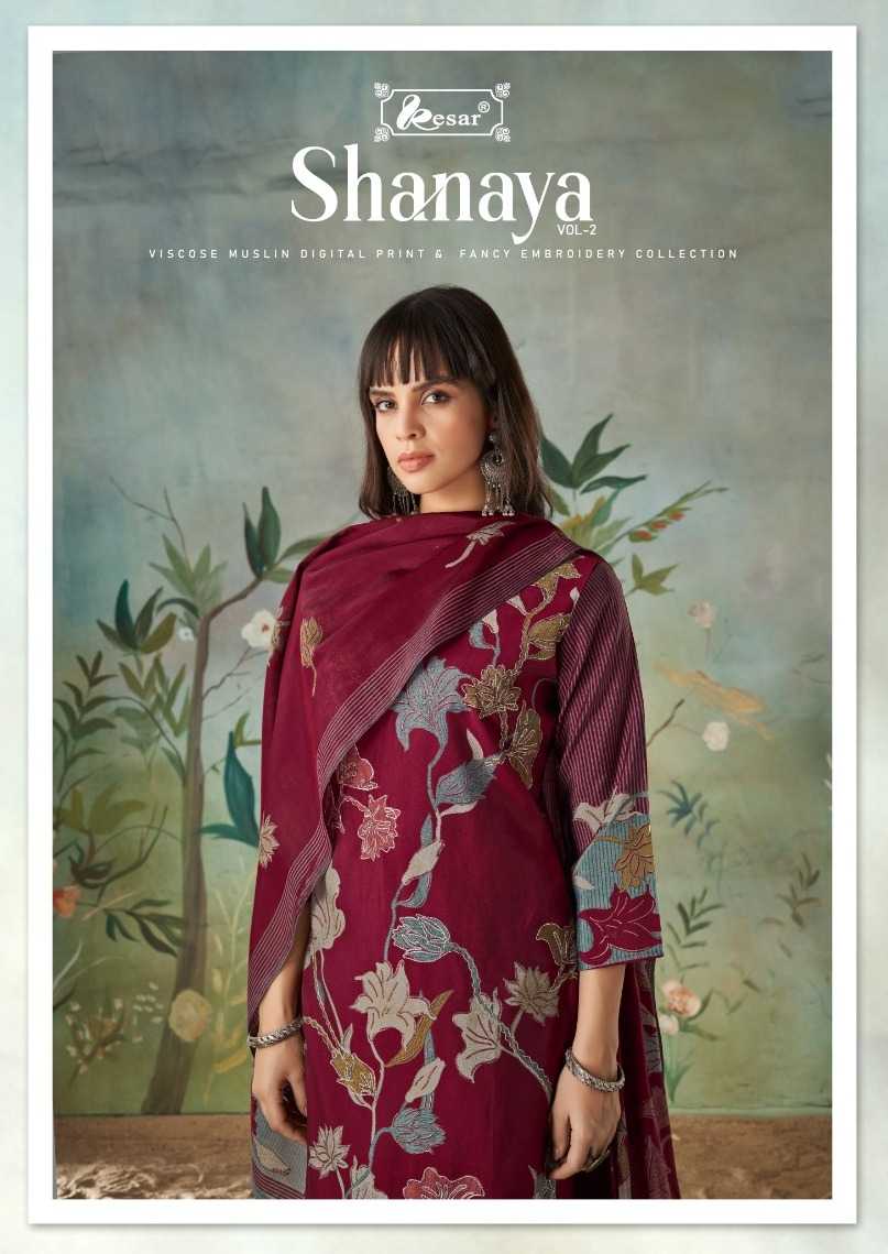 shanaya vol 2 by kesar stylish pure musline digital foil print with embroidery wok salwar kameez dress material