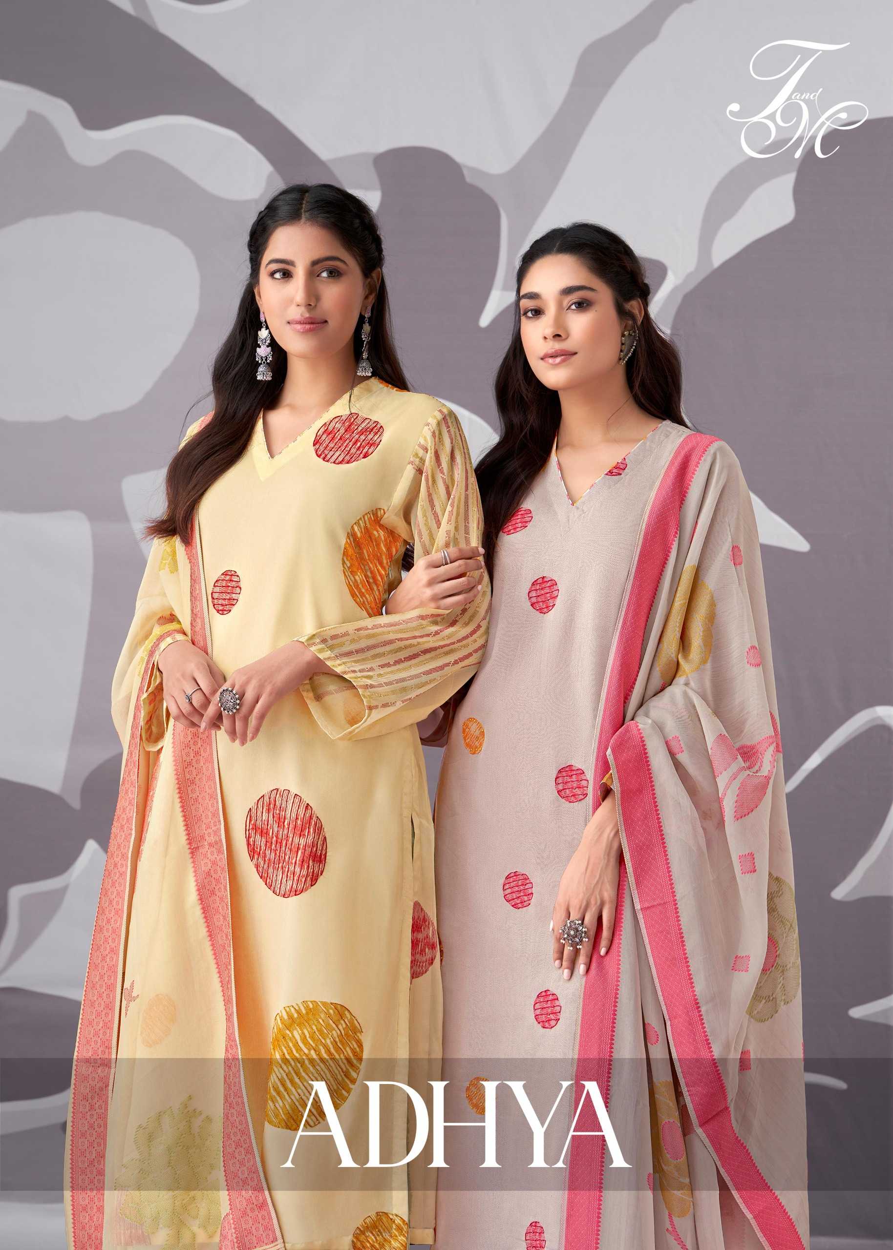 t & m designer adhya organza silk occasion wear dress material supplier 