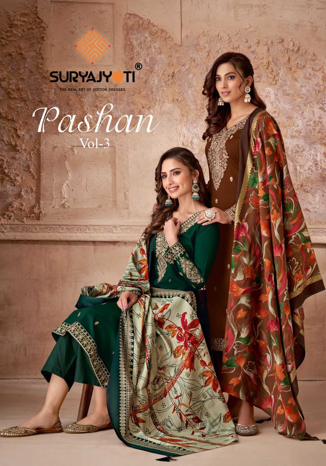 pashan vol 3 by suryajyoti occastion wear jaam satin with embroidered unstitch salwar suit 