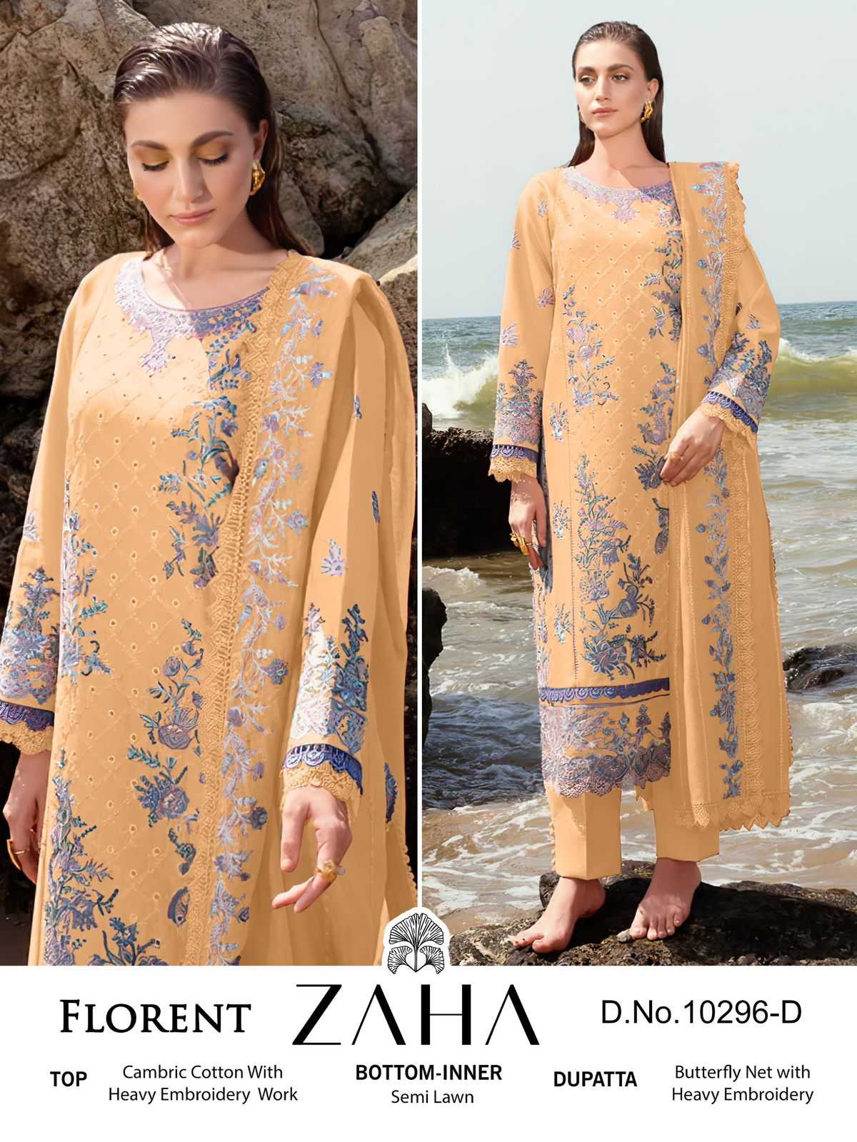  zaha present florent party wear cambric cotton with embroidery work Pakistani salwar kameez 