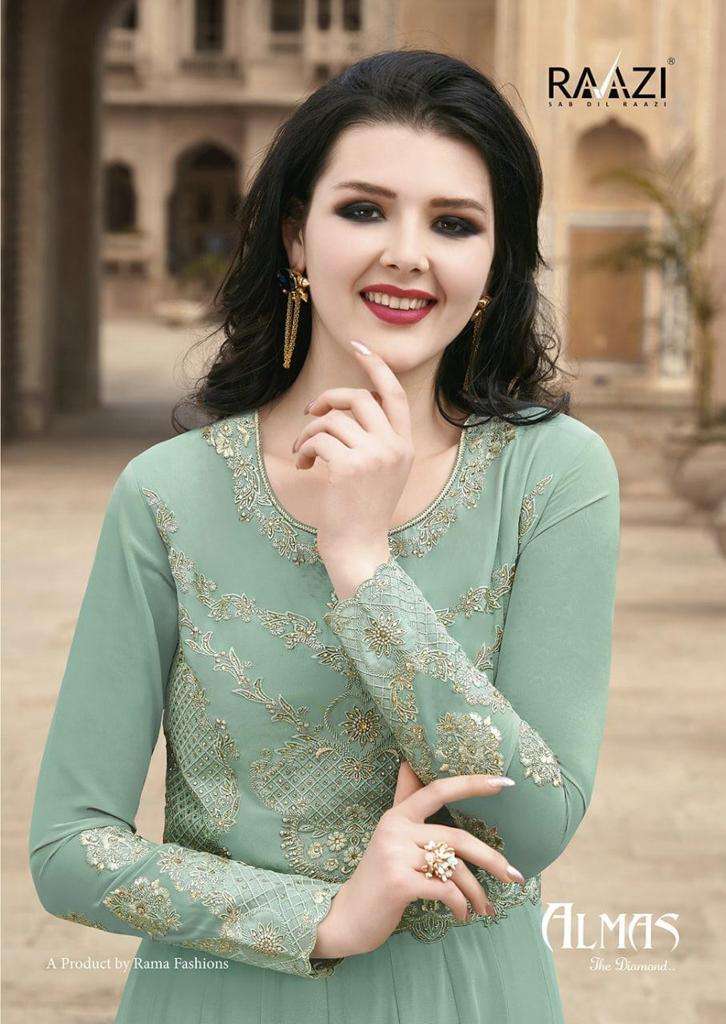 Rama Fashions Almas By Raazi Georgette Heavy Work Anarkali Suits Collection Wholesaler From Surat