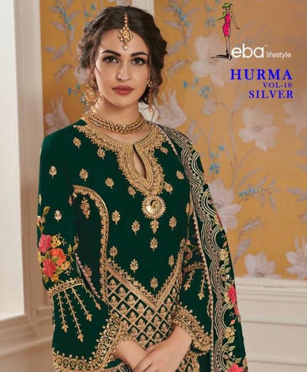 Eba Lifestyle Hurma Vol 10 Silver Heavy Embroidered Suits