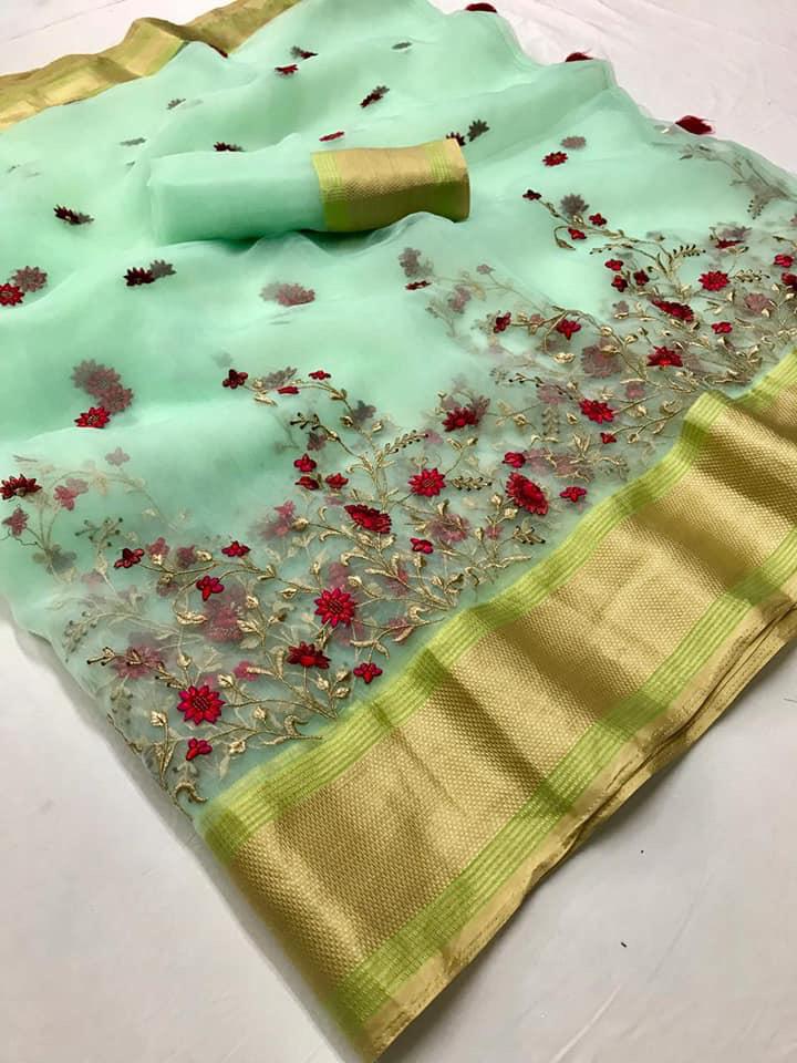 Lt Fashion Navya Organza Silk With Embroidery Work Sarees Collection