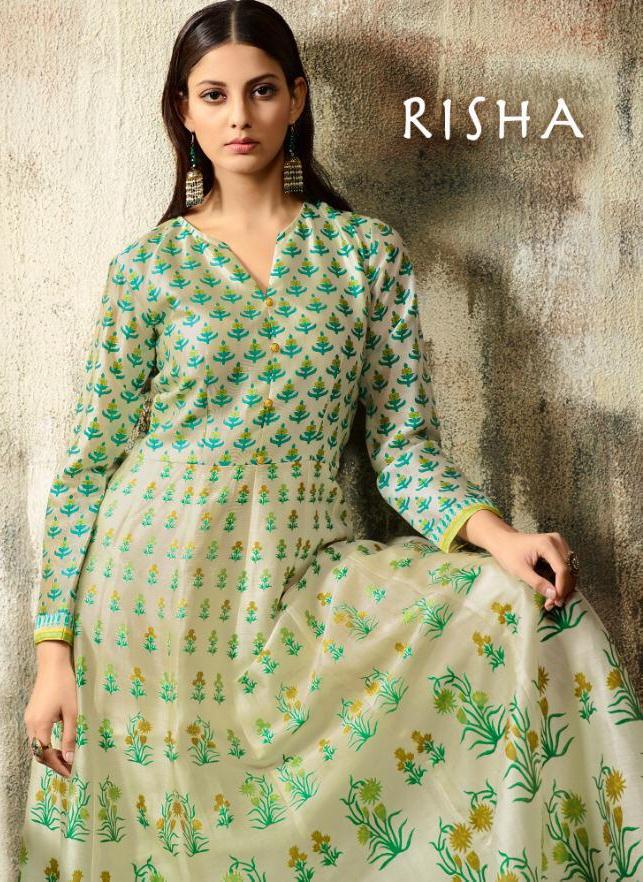 Lt Nitya Risha Pure Chanderi Digital Print Long Gown Style Kurti Wholesaler