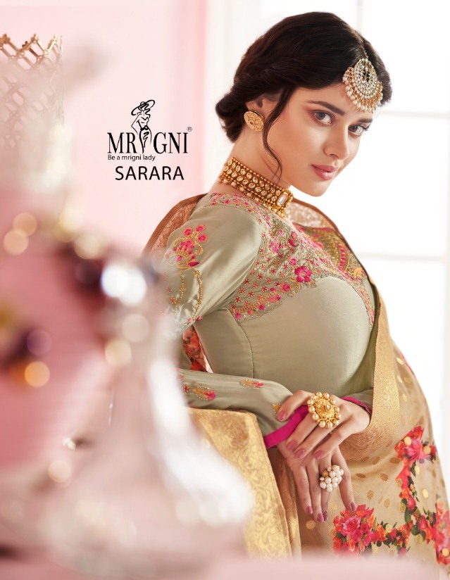 Mrigni Sarara Satin Georgette Sarara Style Designer Salwar Suit Collection
