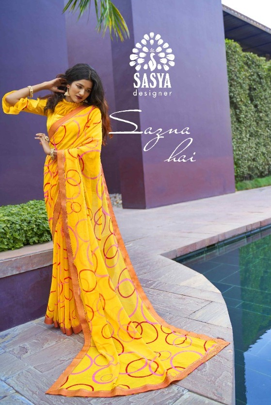 Sasya Designer Sajana Bember Georgette With Fancy Border Saree Supplier
