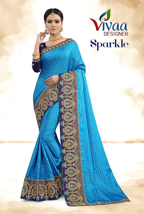 Sparkle By Vivaa Designer Sana Checks Casual Party Wear Saree Supplier