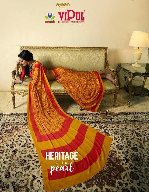 Vipul Launch Heritage Silk Pearl Crape Silky Print Traditional Wear Saree