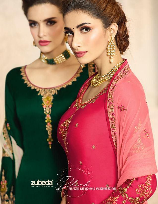 Zubeda Launch Aashka Satin Georgette With Embroidery Work Plazzo Style Suit