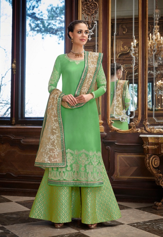 Jinam Launch Floral Helena Rangoli Georgette Party Wear Plazzo Style Salwar Suit Trader