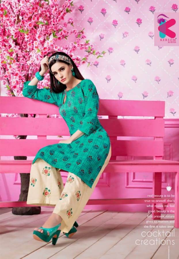 Kersom Present Geetika Linen Cotton Kurti With Plazzo Catlog Collection In India
