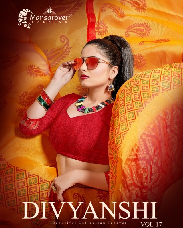 Mansarover Divyanshi Vol 17 Khushi Brasso Fancy Casual Wear Sarees