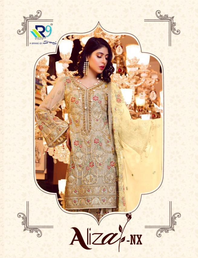 R9 Present Aliza Nx Georgette Embroidery Pakistani Dress Materials Wholesale