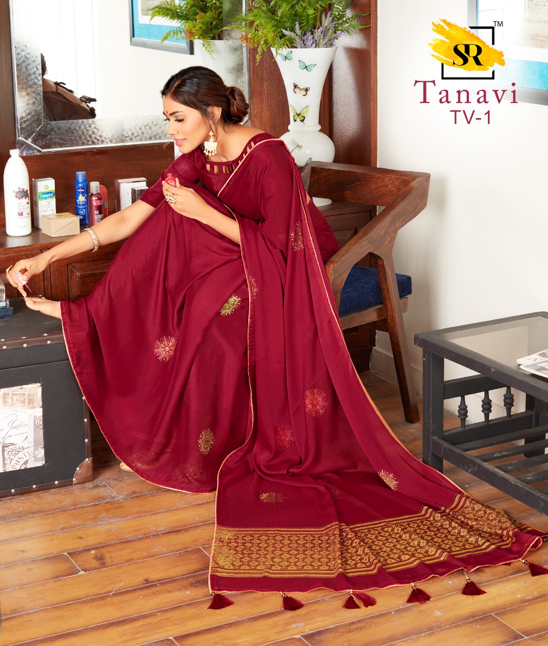 Sr Brand Tanavi Bright Chiffon Sarees Wholesaler In Surat Market