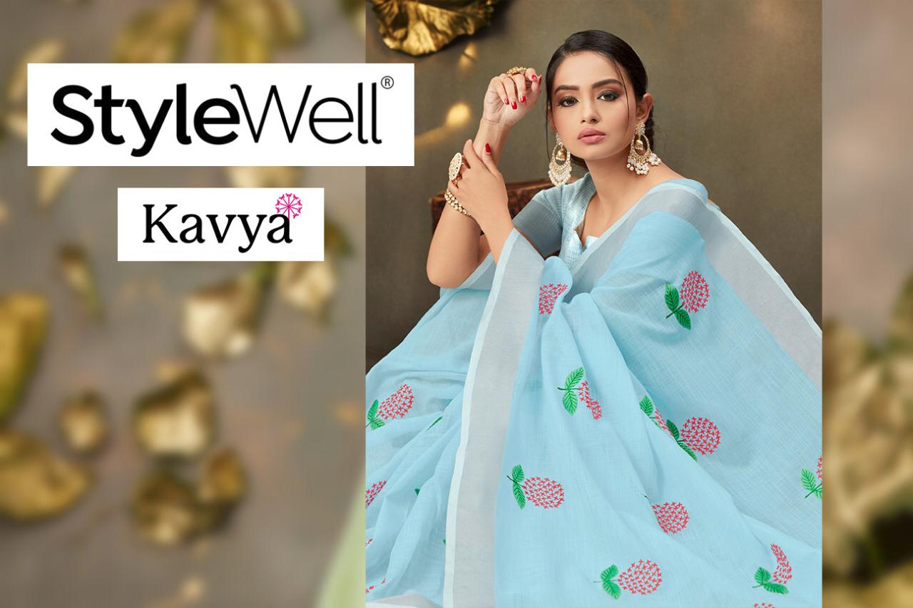Stylewell Kavya 441-447 Series Linen Cotton With Embroidery Butta Sarees