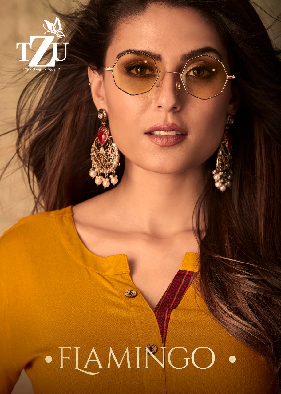 Tzu Present Flamingo Rayon Slub Kurti With Plazzo Online Collection