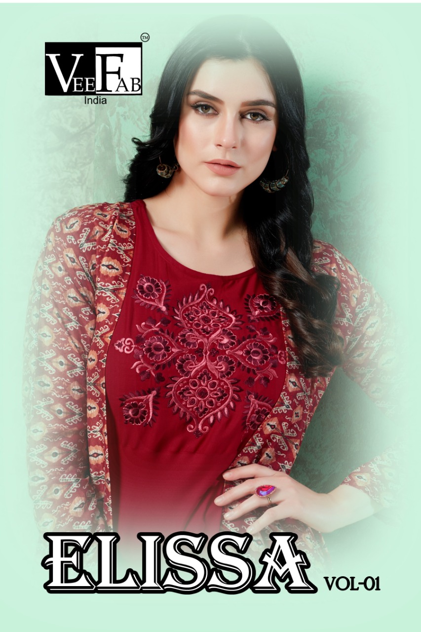 Vee Fab India Present Elissa Designer Koti Style Reyon Long Kurti Collection