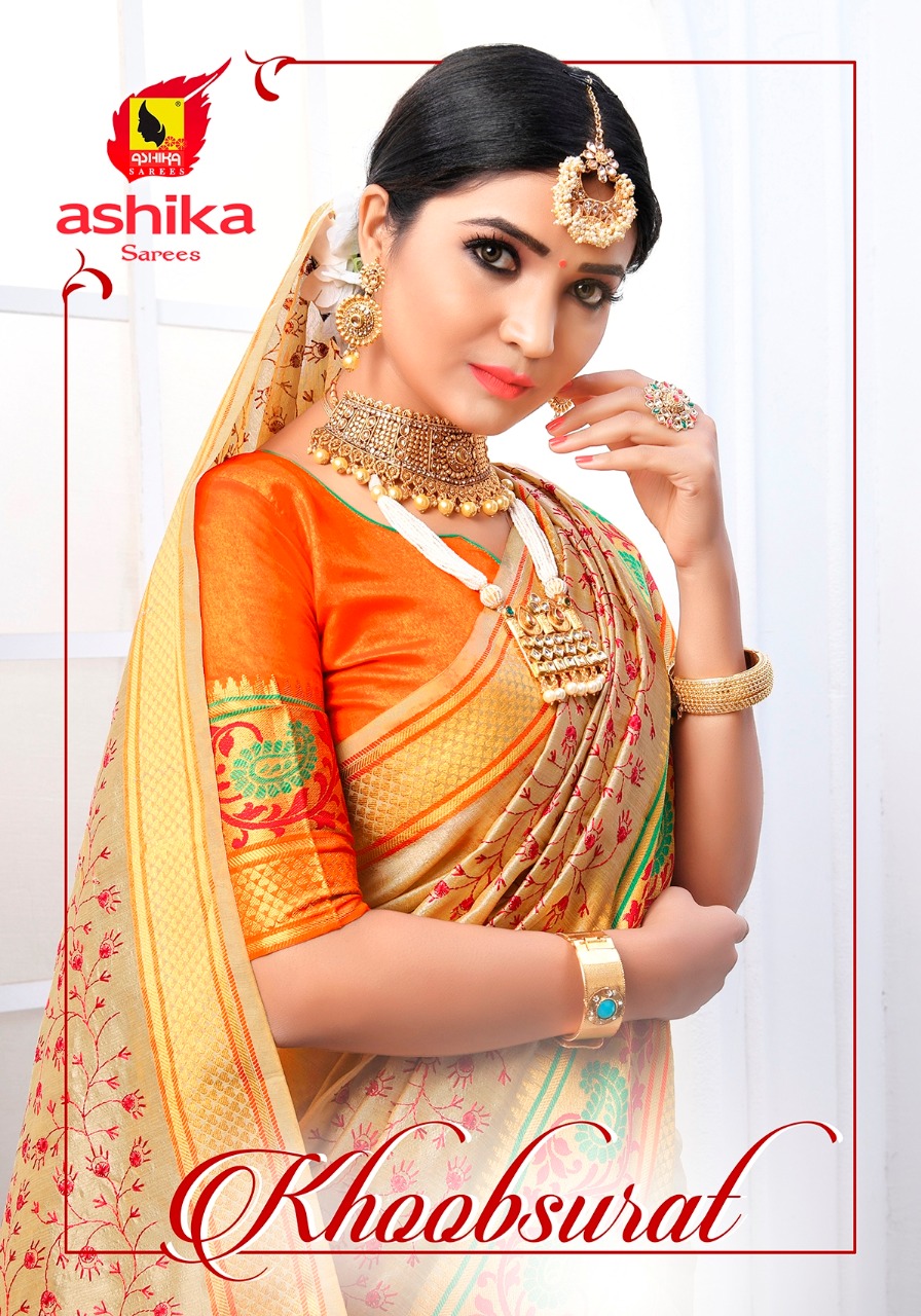 Ashika Saree Khoobsurat Cotton Silk Embroidery Work Saree At Cheapest Price