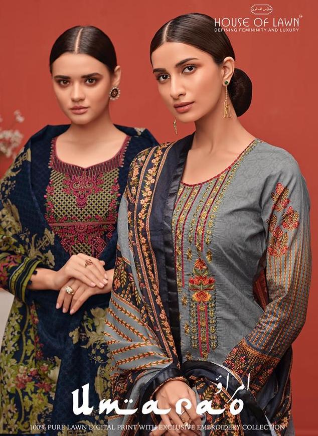House Of Lawn Umarao Karachi Lawn Printed Ladies Suits Supplier