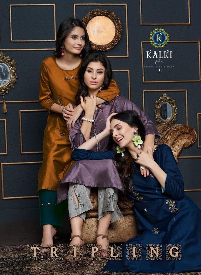 Kalki Trendz Tripling Chanderi Cotton Silk Kurti And Plazzo Concept