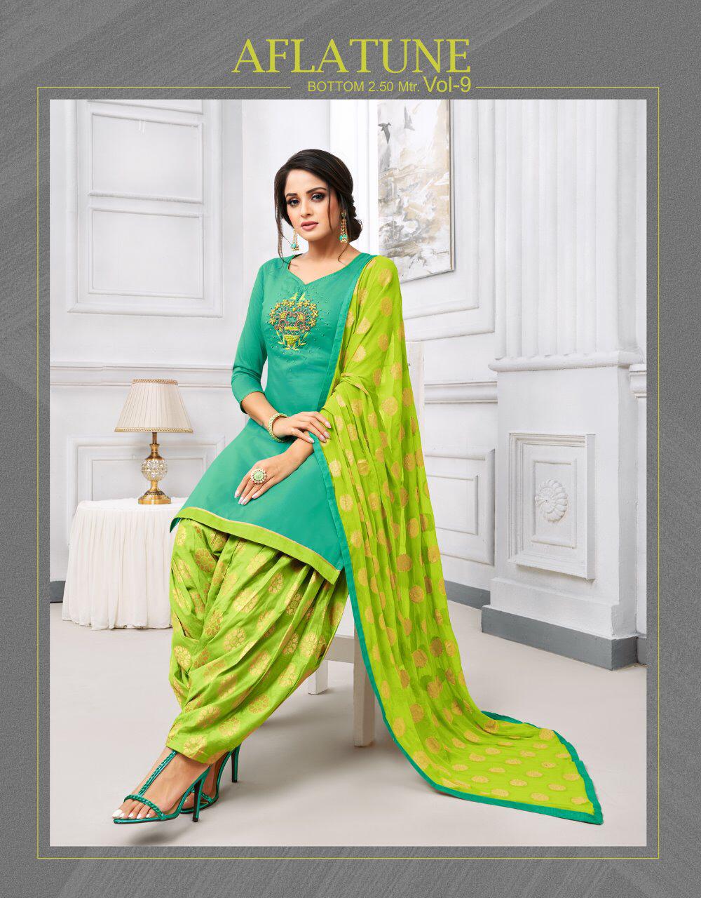 Kapil Trendz Aflatune Vol 9 Silk Handwork Patiyala Dress Materials Wholesaler