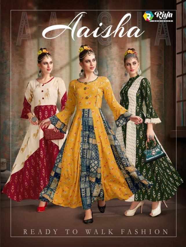 Riya Designer Aaisha Rayon Full Flair Long Gown Style Kurti Seller