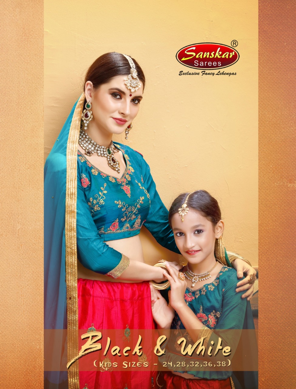 Sanskar Style Black And White Banarasi Silk Designer Lehanga For Mother And Daughter