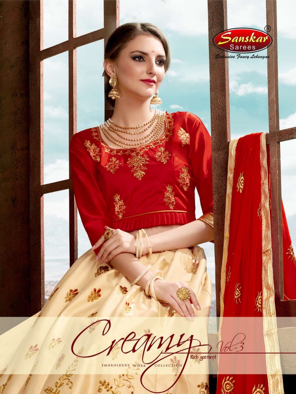 Sanskar Style Creamy Vol 3 Satin Embroidery Lehanga Collection