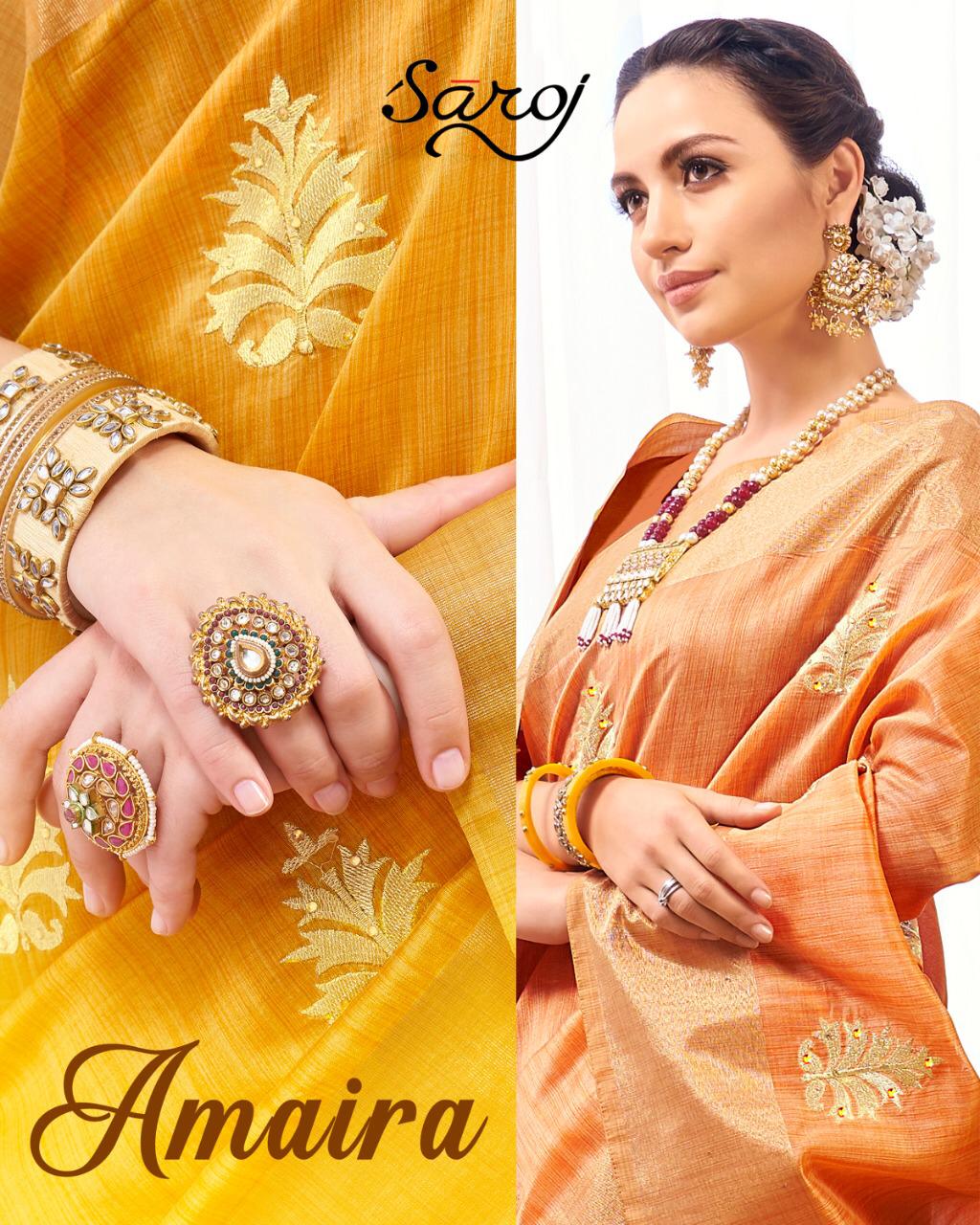 Saroj Present Amaira Silk Cotton Embroidery Designer Fancy Saree