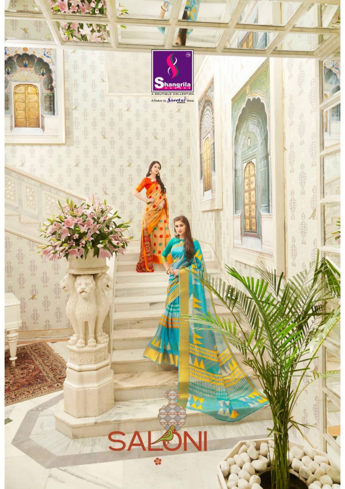 Shangrila Saloni Linen Colorful Printed Saris Clothing Store In Surat