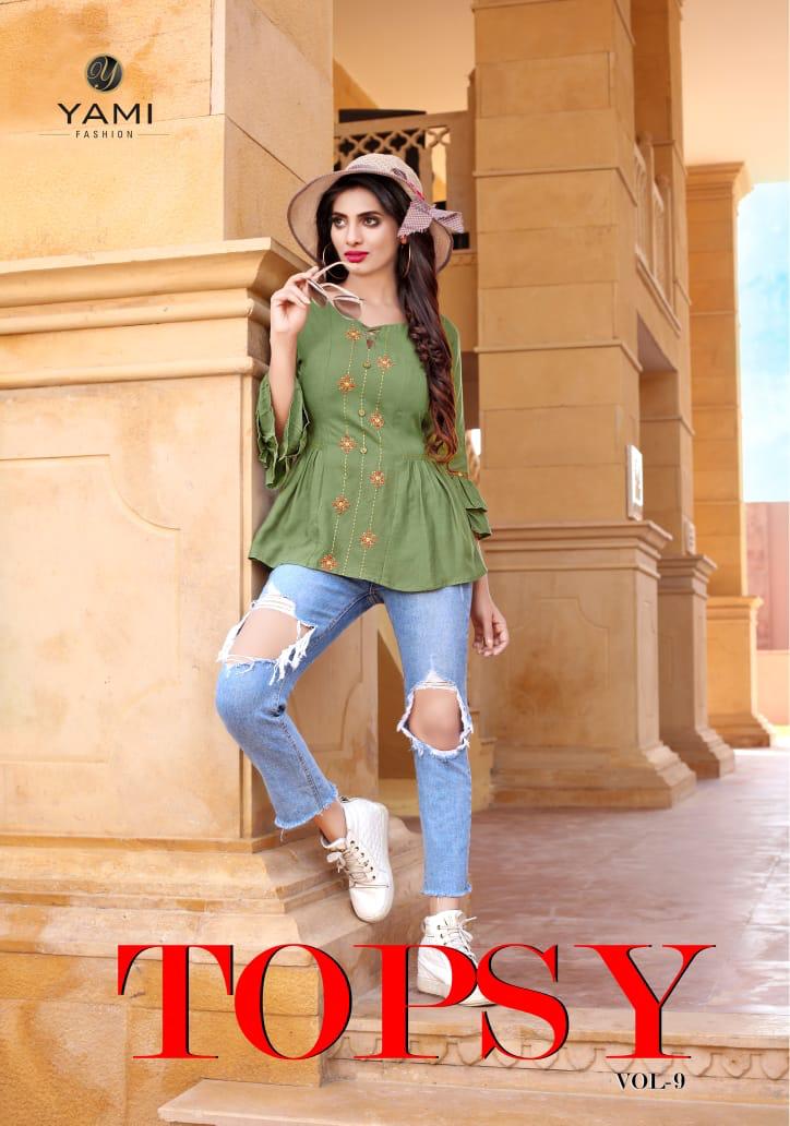 Yami Fashion Topsy Vol 9 Rayon Embroidery Short Top Kurti Collection
