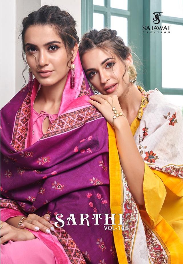 Sarthi Vol 10 Of Sajawat Maslin Embroidery Ready Made Plazzo Style Salwar Kameez