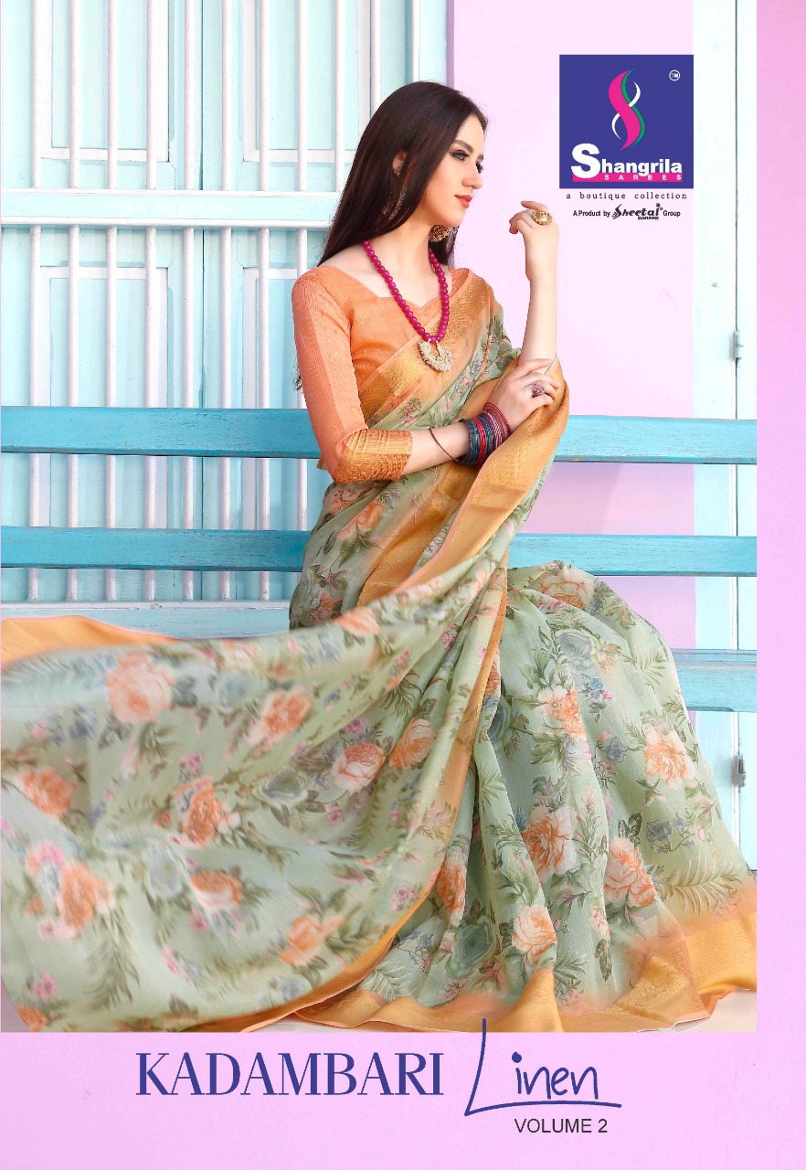 Shangrila Present Kadambari Linen Vol 2 Jacquard Digital Printed Saree Wholesaler