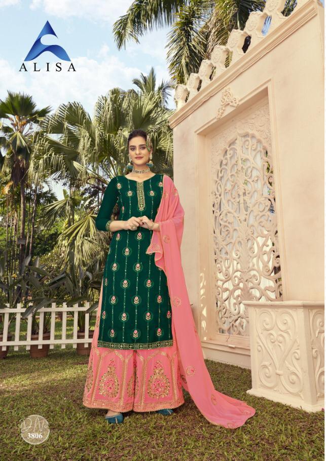 Alisa Glazo Chinon Silk Long Suit With Georgette Full Stich Sharara Collection
