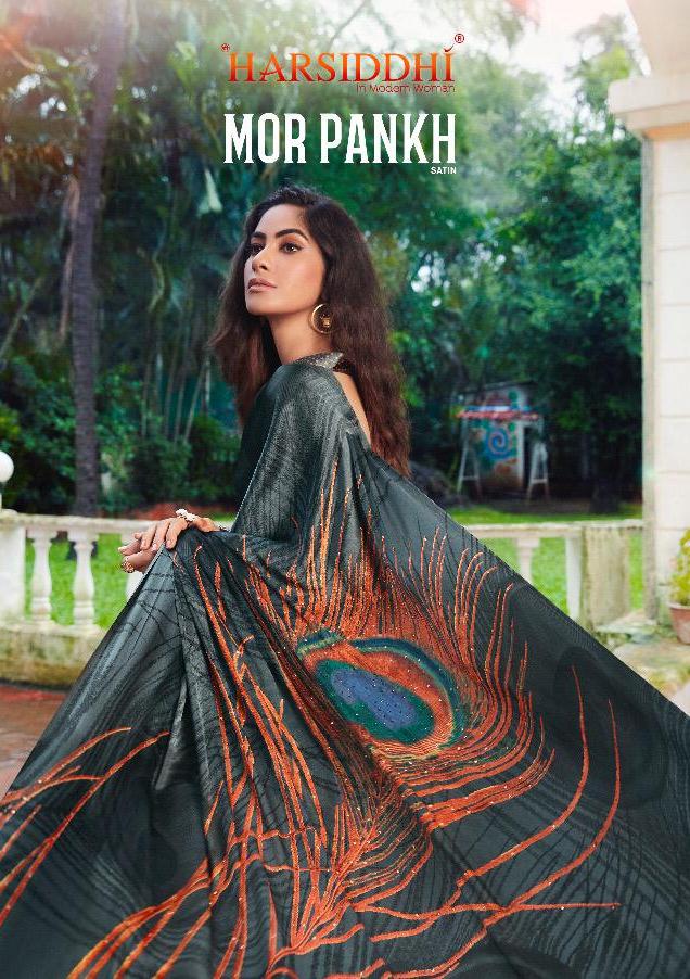 Harsiddhi Designer Mor Pankh Exclusive Satin Silk Printed Saree Wholesaler Exporter