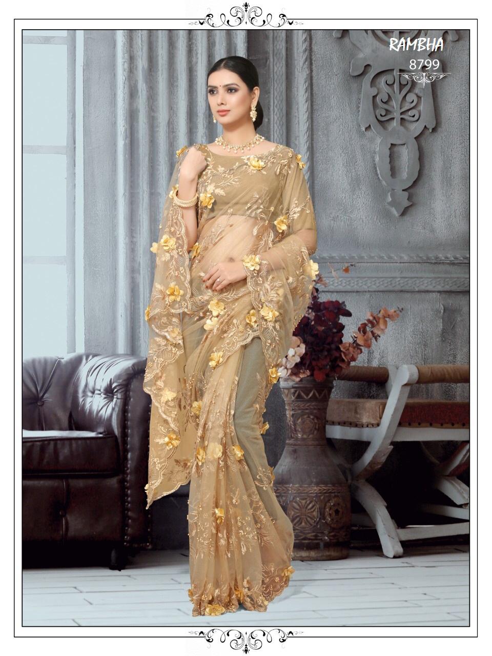 Rambha Present Bridal Net Embroidery Designer Saree Online Shopping