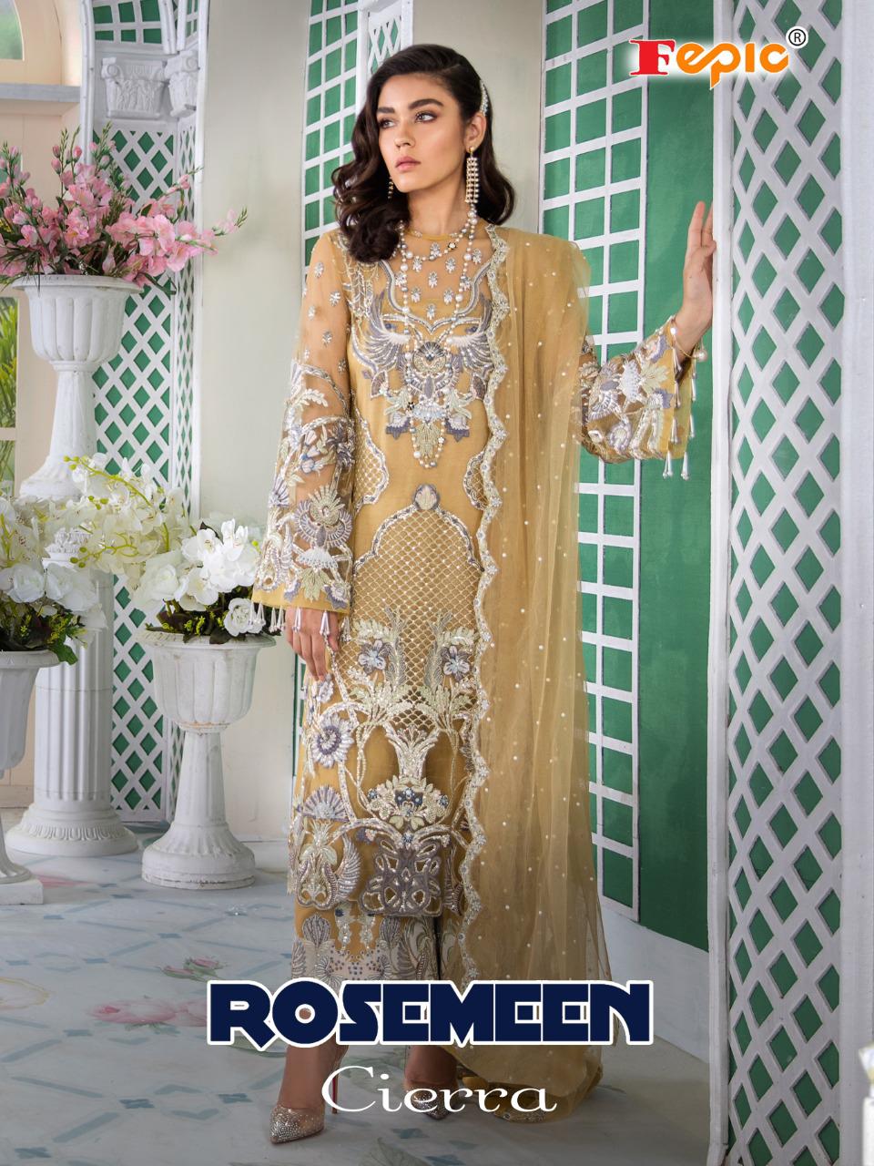 Rosemeen Ceirra By Fepic Net Embroidery Pakistani Salwar Kameez Wholesaler
