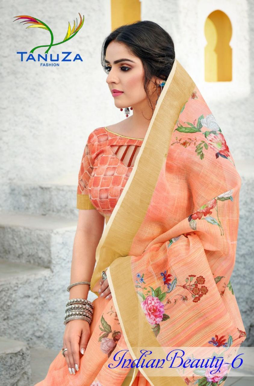 Tanuza Fashion Indian Beauty Vol 6 Linen Digital Printed Exclusive Saree Wholesaler