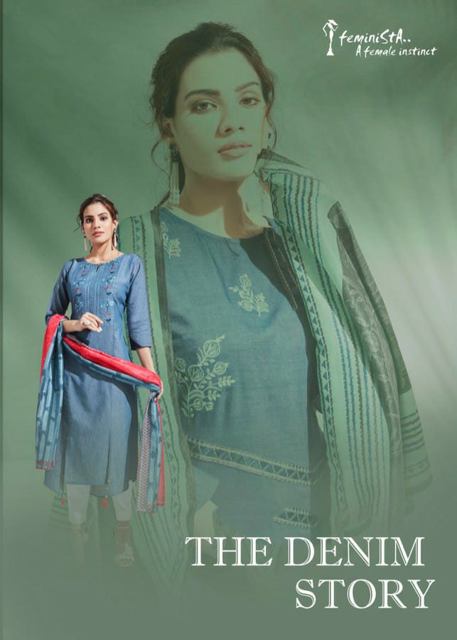 The Denim Story By Feminista Soft Denim Kurti With Silk Stole Collection