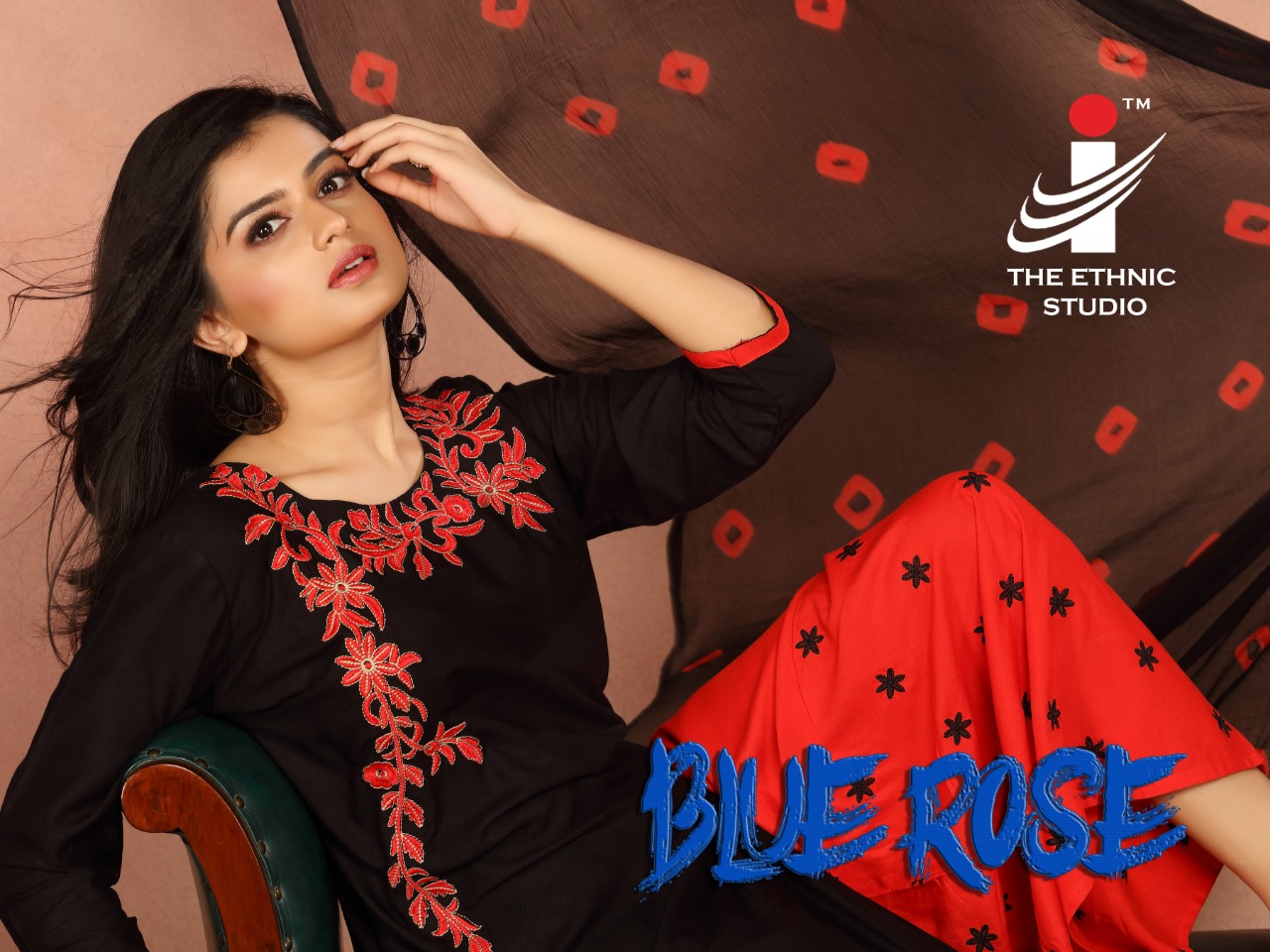 The Ethnic Studio Blue Rose Top Palazzo And Dupatta 3 Piece Collection