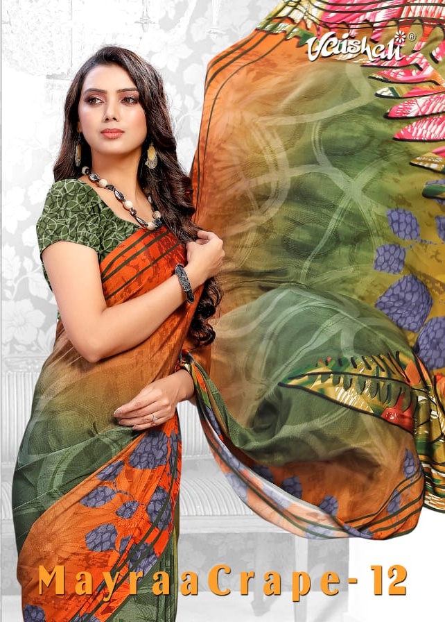 Vaishali Mayraa Crape Vol 12 Digital Crape Printed Saree Design Supplier