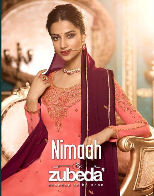 Zubeda Launch Nimaah Satin Georgette Plazzo Style Embroidery Salwar Kameez