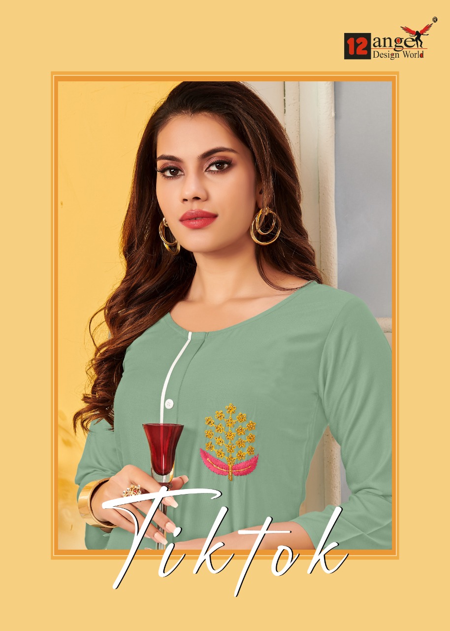 12 Angel Tik Tok Rayon Embroidery Casual Wear Kurtis