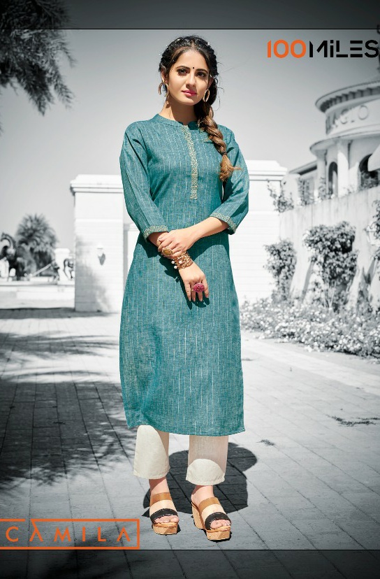 Camila By 100 Miles Cotton Embroidery Kurtis