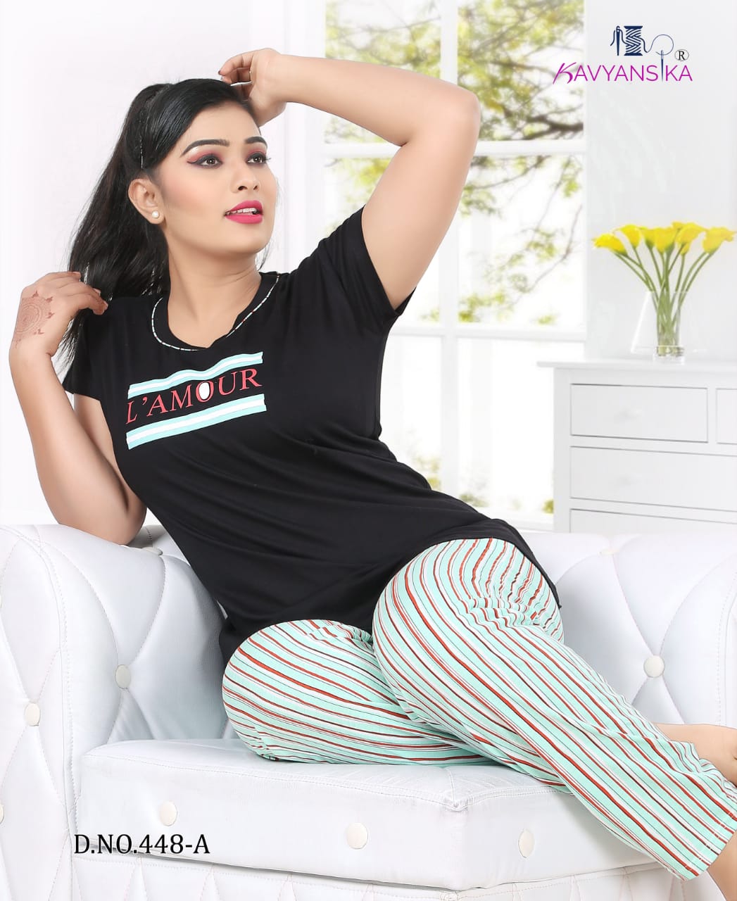 Kavyansika 448 Premium Hosiery Tshirt And Pyjama Set Night Suit Collection