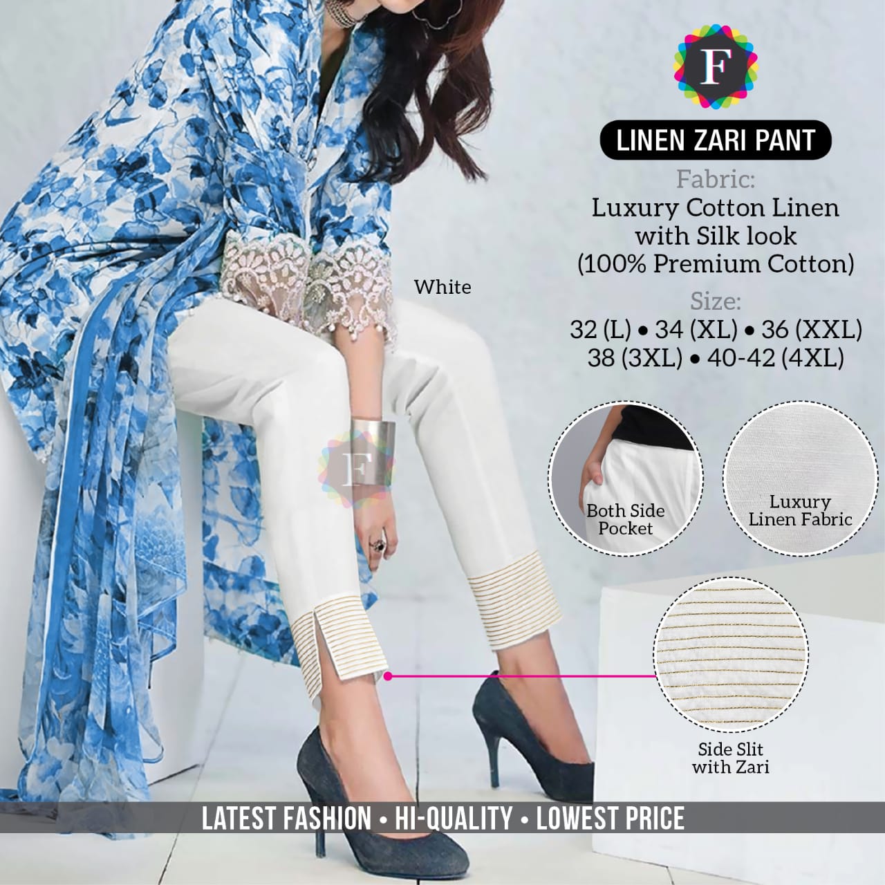 Linen Zari Pant Cotton Linen With Silk Look Bottom Wear Ladies Pant