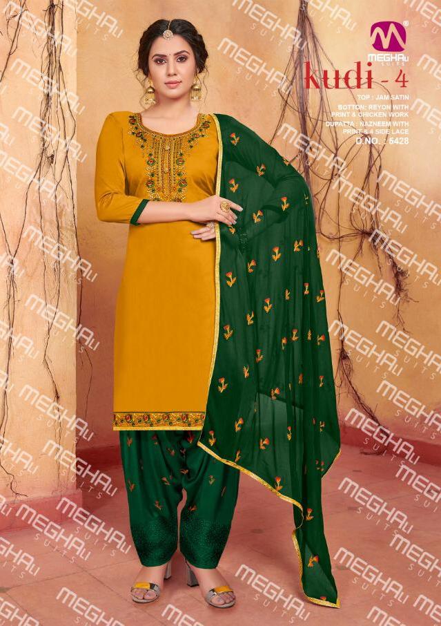 Meghali Kudi Vol 4 Jam Satin Dress Materials Supplier