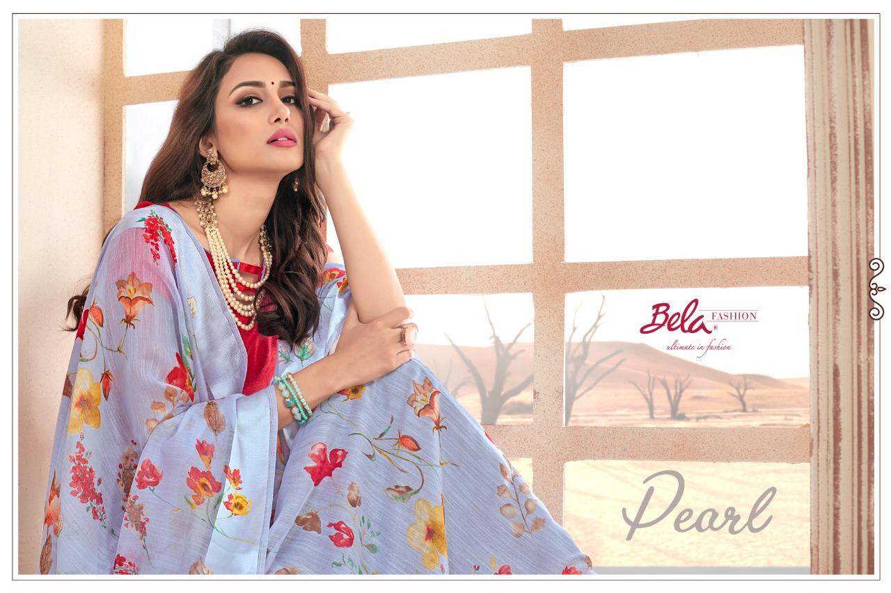 Pearl By Bela Fashion Linen Printed Ethnic Stylish Saree